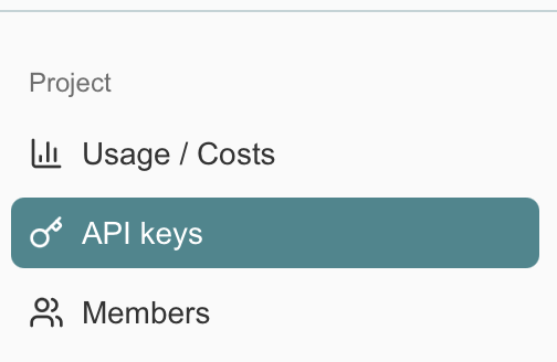 Voyage AI dashboard sidebar with API keys option